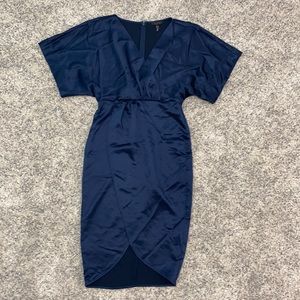 EXPRESS navy blue midi dress, w/ v-neck & sleeves, size s, zipper back